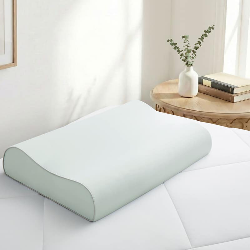 Cooling Ergonomic Contour Memory Foam Pillow with Breathable Moisture-Wicking Cover
