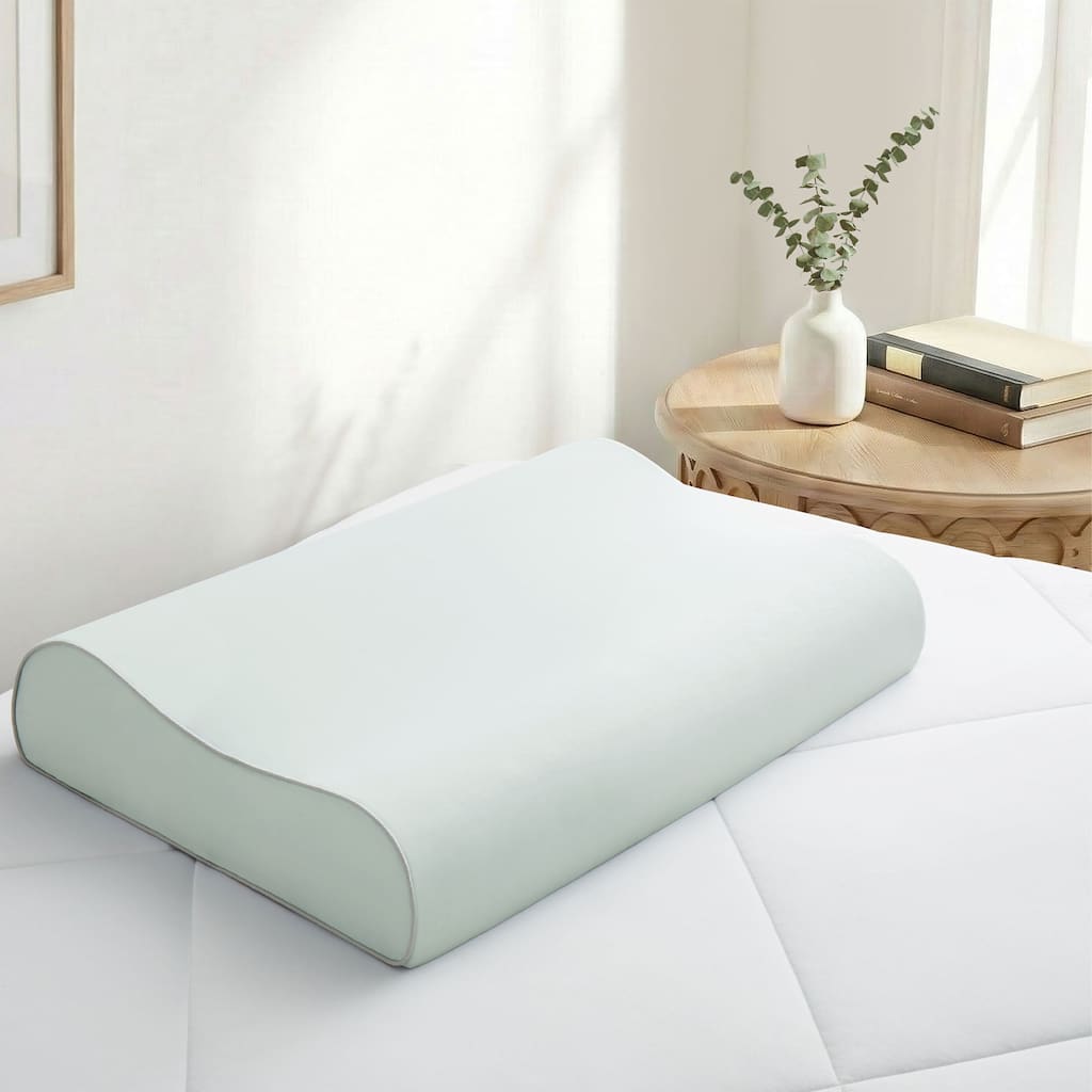 Cooling Ergonomic Contour Memory Foam Pillow with Breathable Moisture-Wicking Cover
