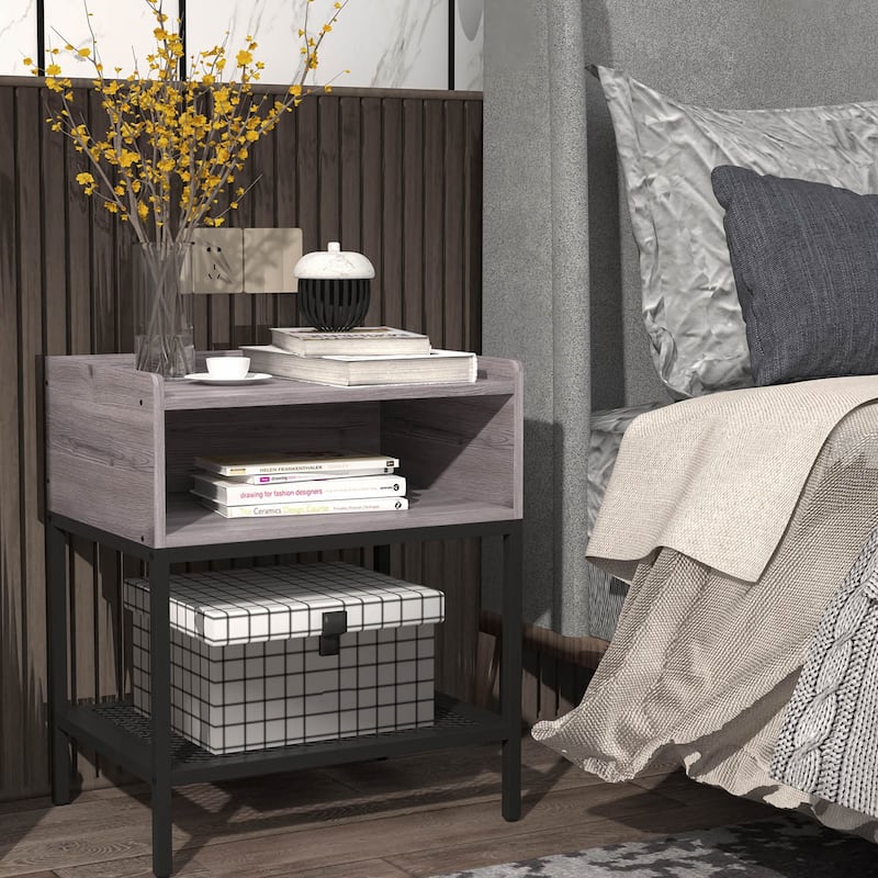 Nightstand Storage Shelf End Table 2-Tier Bedside Table