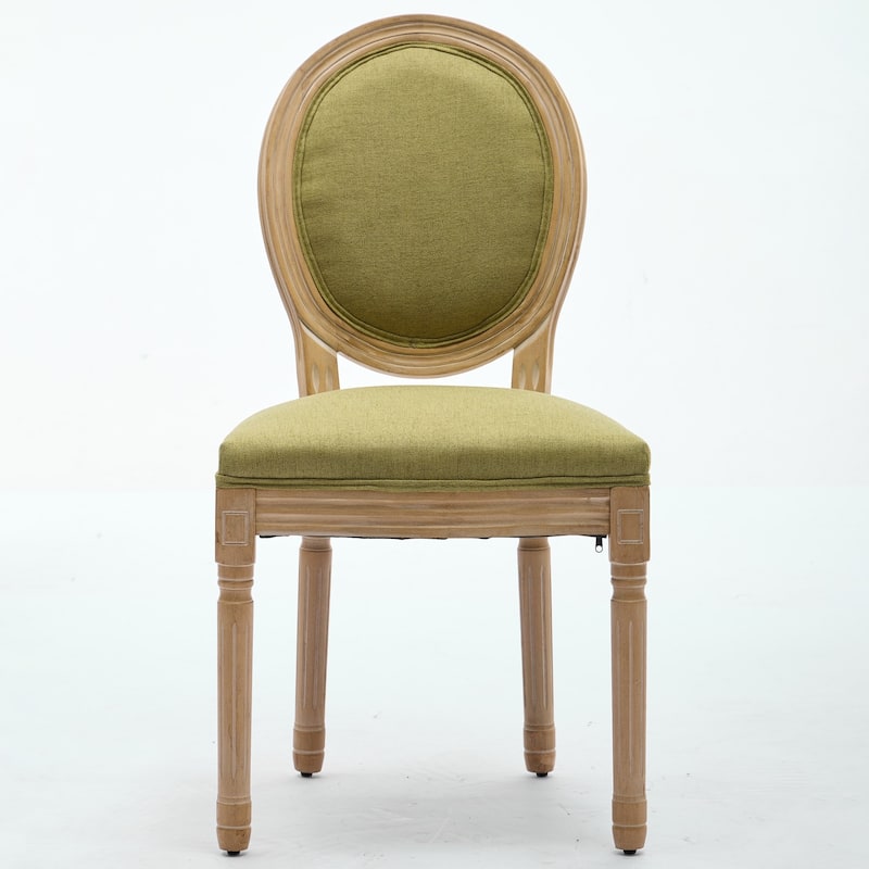 Kitchen Linen Dining Chair Set of 2, Wooden Frame Chair w/ Oval Backrest