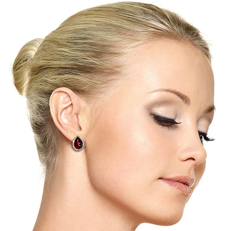 8.12 Carat 14K Solid Gold French Clips Earrings Diamond Garnet