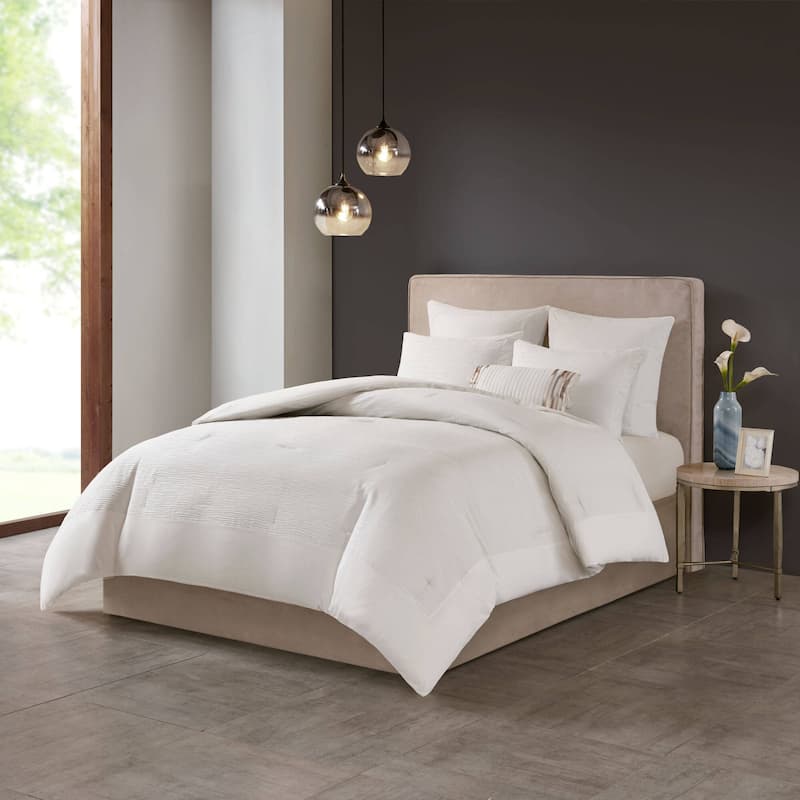N Natori Hanae Cotton Blend Yarn Dyed 3 Piece Comforter Set 2-Color Option