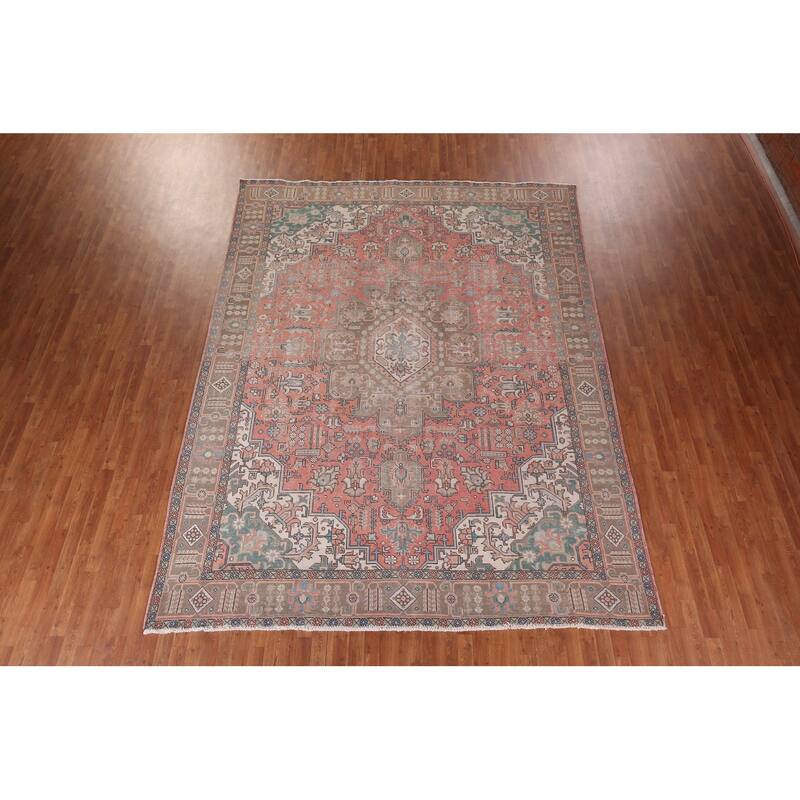Geometric Pink Tabriz Persian Vintage Area Rug Handmade Wool Carpet - 9'6"x 12'6"