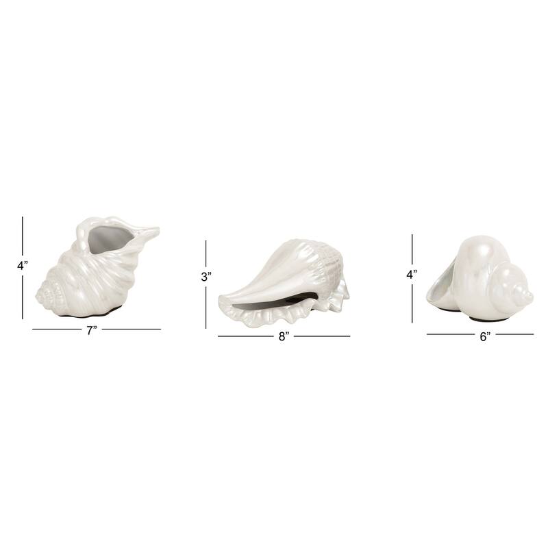 Silver, White or Multi Colored Porcelain Ceramic Shell Shell Decorative Sculpture (Set of 3)