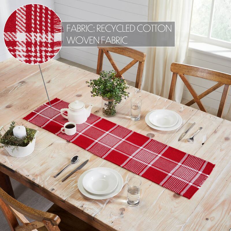 Eston Red White Plaid Runner Fringed 12x36
