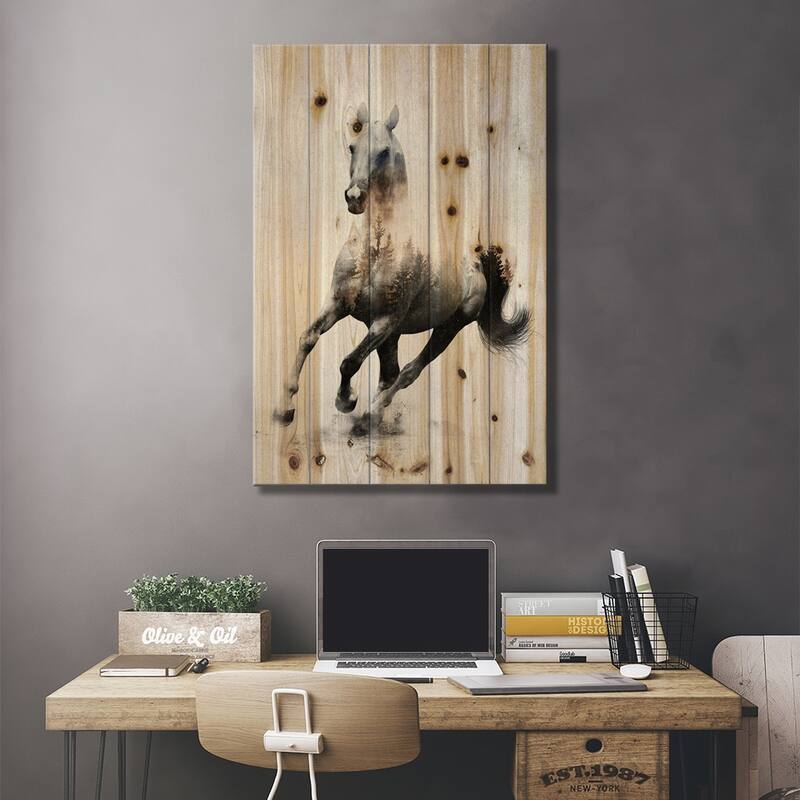Horse IV Print On Wood by Andreas Lie - Multi-Color