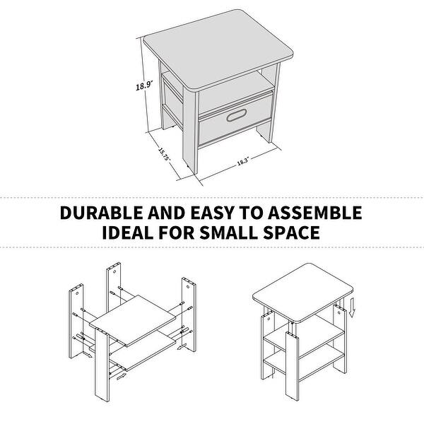 NOVA FURNIUTER End Table, Nightstand with Storage Bin Drawer, Side Table for Small Spaces