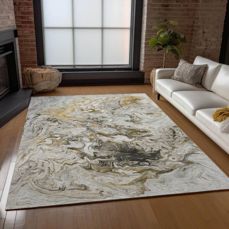 Machine Washable Indoor/ Outdoor Chantille Abstract Contempoary Rug