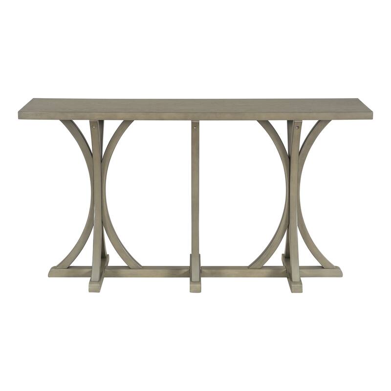 59.8" Wooden Console Table with Oak Veneer Top,Farmhouse Entryway Table with Rubber Wood Slender Curved Legs