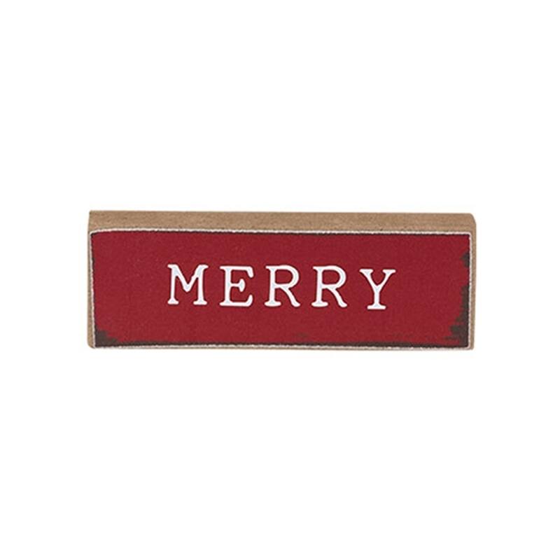 Vintage Holiday Mini Wooden Blocks Set Merry Words Theme- 3 Asstd. - 3" x 0.50" x 1"