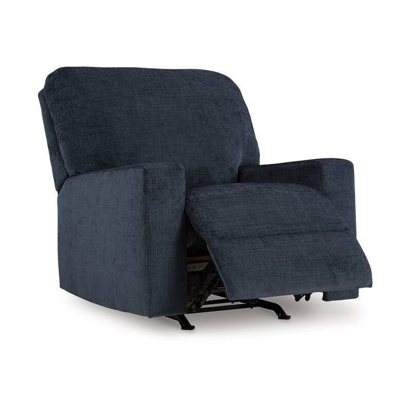 Avie Rocker Recliner Chair with Gentle Motion, Navy Blue Polyester