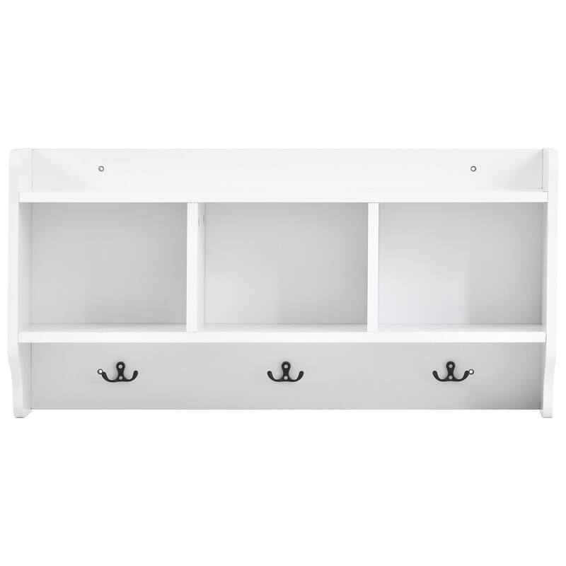 Roomfitters Modern Mudroom Hall Tree with Bench, 4-in-1 Coat Rack with 7 Black Hooks and Large Storage Compartment, White