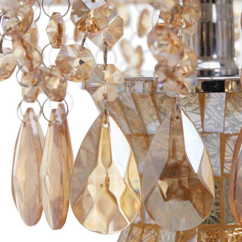 River of Goods Solvang Jeweled Metal/Mosaic Base Cascading Crystal Table Lamp - 14"L x 14"W x 25"H