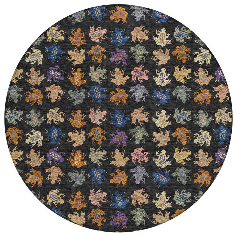 Machine Washable Indoor/ Outdoor Modern Frogs Chantille Rug
