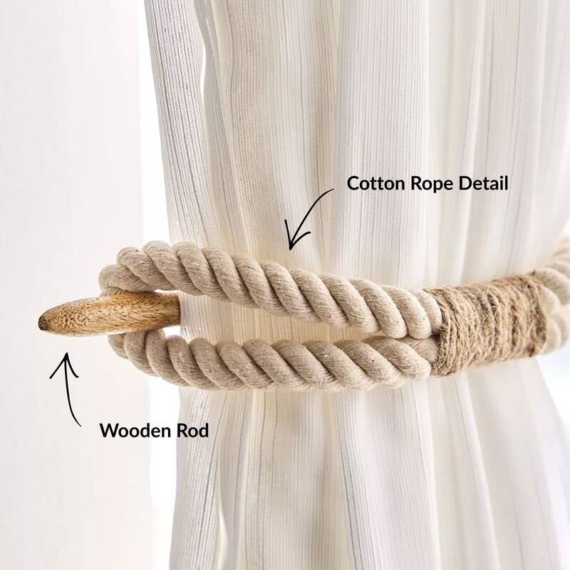 Twisted Curtain Tiebacks with Wooden Stick 9.5 in