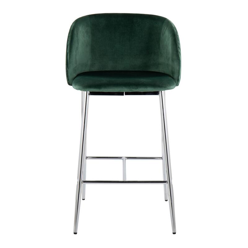 Lumisource Waves Counter Stool in Chrome and Silver Velvet - Set of 2 - 21"Lx19.75"Wx36"H - Counter Height/Counter height - Set of 2 - Chrome Metal, Green Velvet