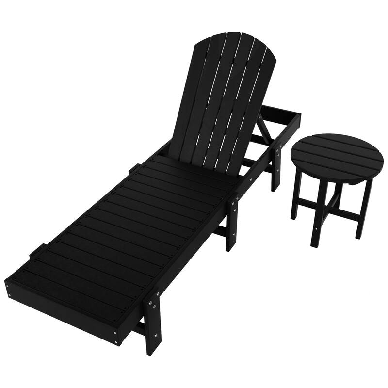Polytrends Altura Poly Eco-Friendly All Weather Reclining Chaise Lounge with Arms & Side Table (2 Piece Set)