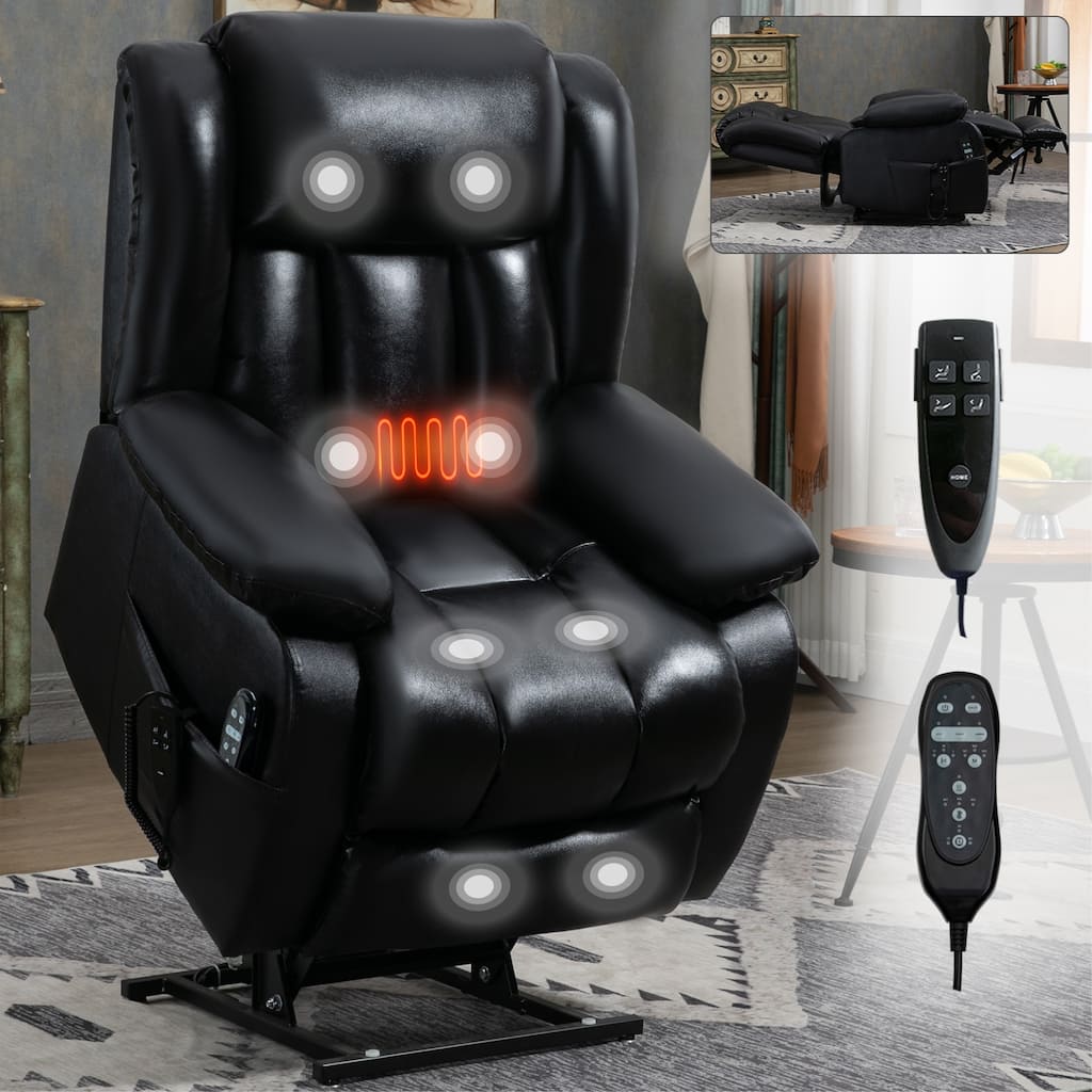 350 Lbs Electric Medium Size Genuine Leather Black Power Lift Recliner Chair