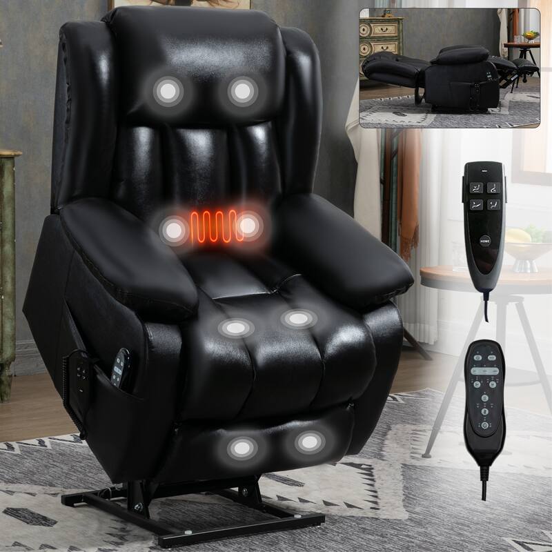 Infinite Position Up to 350 LBS Electric Medium size Power Lift Recliner Chair with 8-Point Vibration Massage and Lumbar Heating - Black