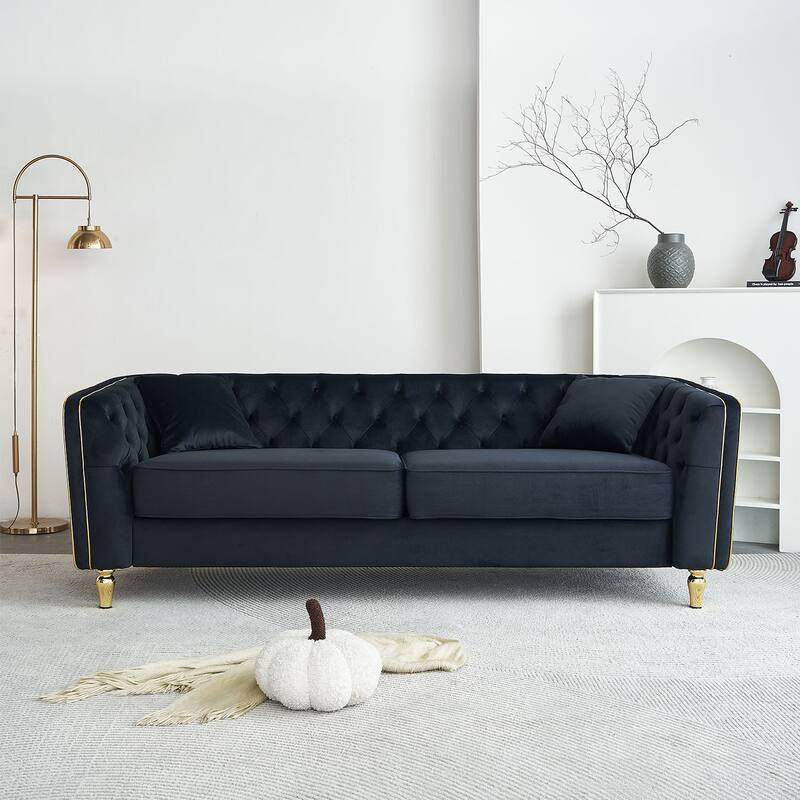Luxurious Modern Tufted Velvet Sofa with Gold Metal Legs by Harper&Bright Designs - Black