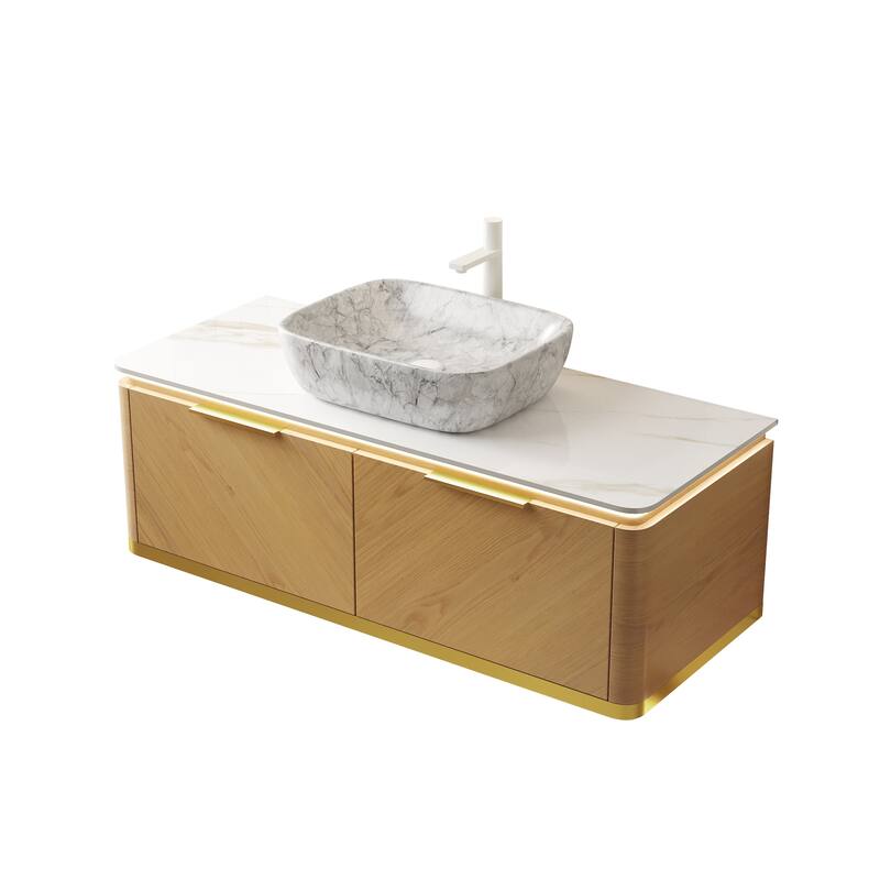 48" Bathroom Vanity with Vessel Sink Floating Storage Cabinet with Sensor Light and 2 Drawers, Pre-assembled