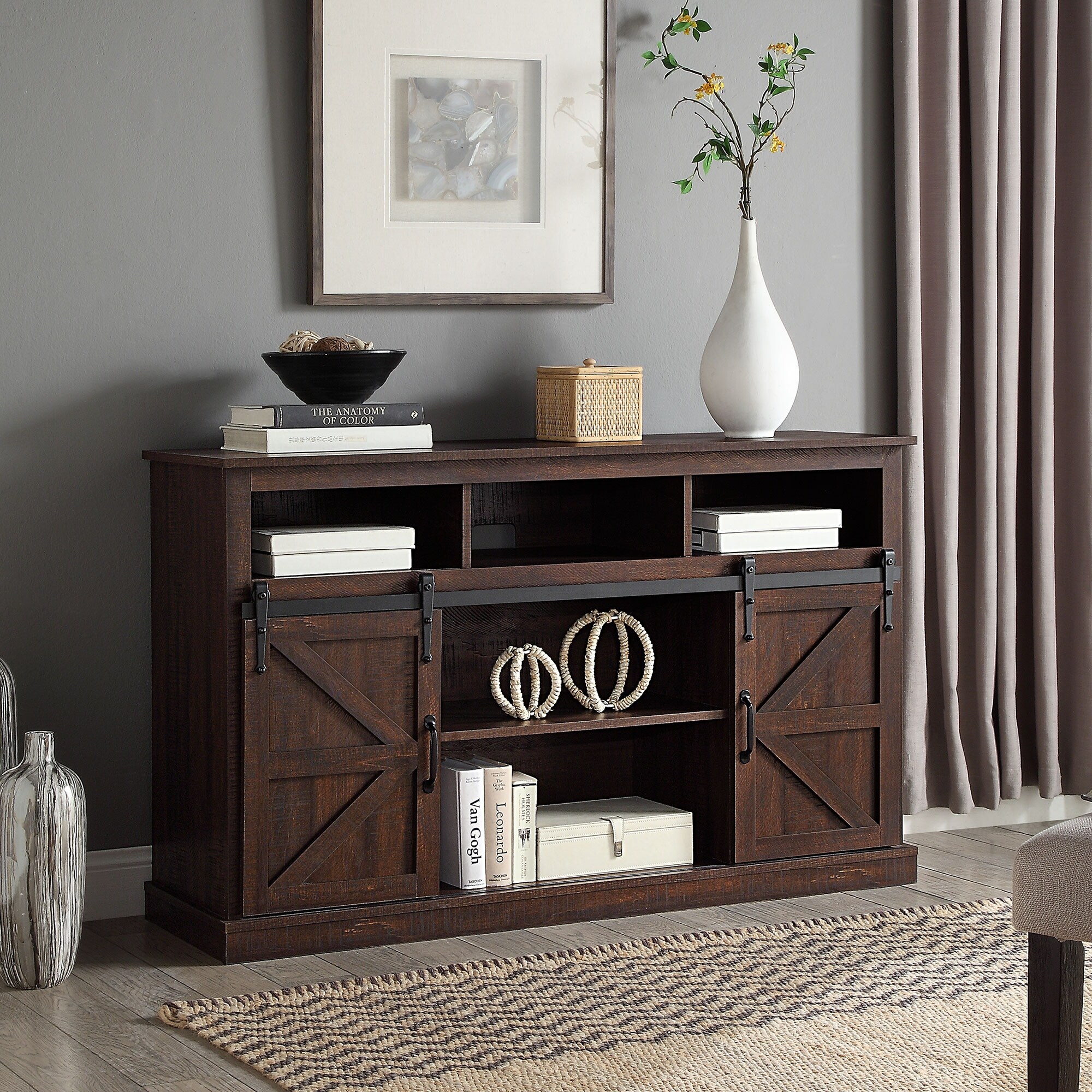 Belleze 52 Tv Stand Sliding Barn Door For Tv S Up To 60 Espresso Standard On Sale Overstock 31069117