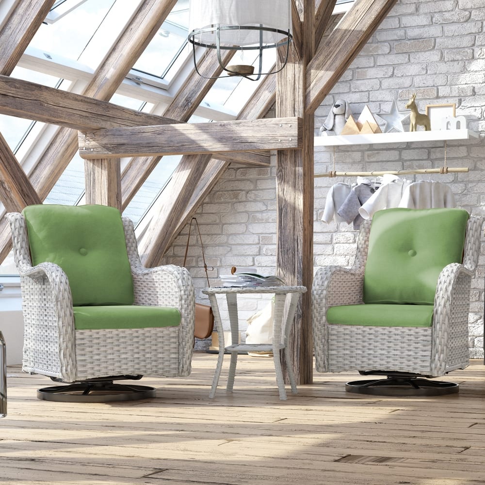 Cozywor 3-Piece Grey Wicker Patio Swivel Outdoor Rocking Chair Set