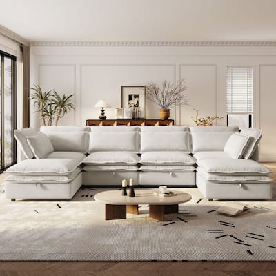 Double-Layer Cushion Modern Large U-Shaped Modular Sofa with Storage Function