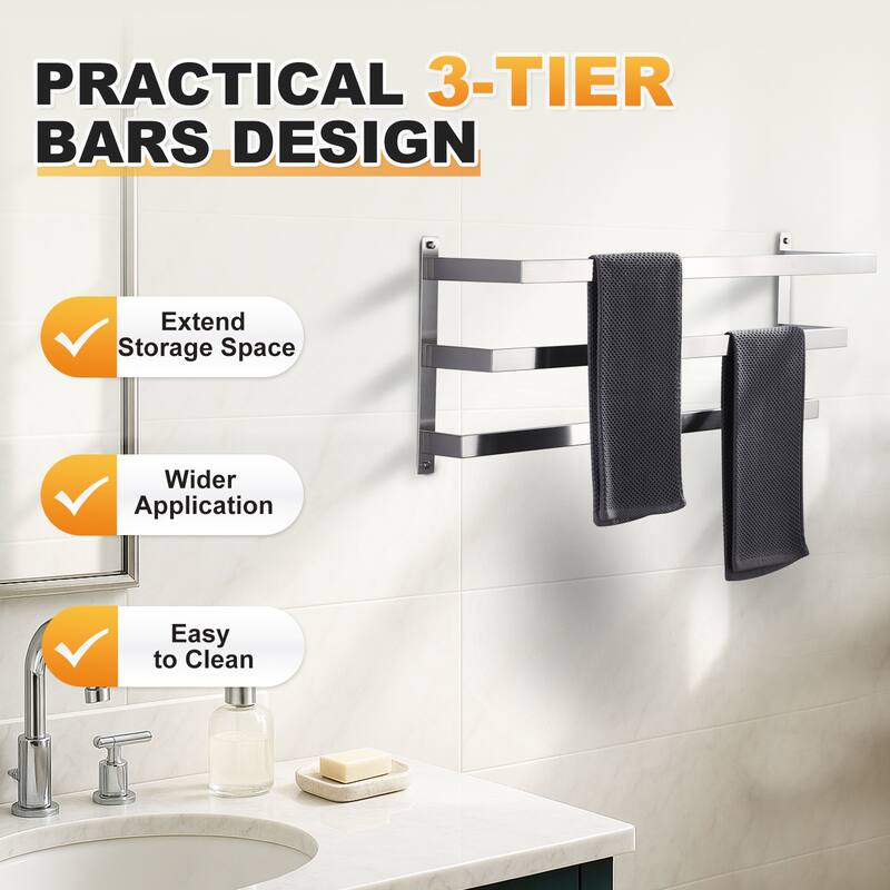 WOWOW Modern Wall-Mounted Stainless Steel Tiered Three-Tier Towel Rack