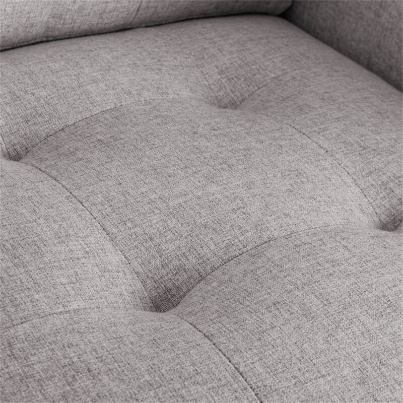 Linen Fabric Armchair with Metal Legs, Side Pockets, and Pillow