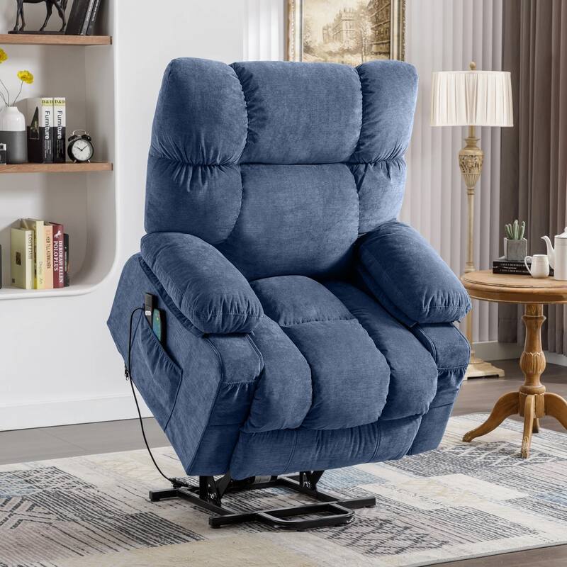 Blue Power Lift Recliner with Heat, Massage & USB Ports