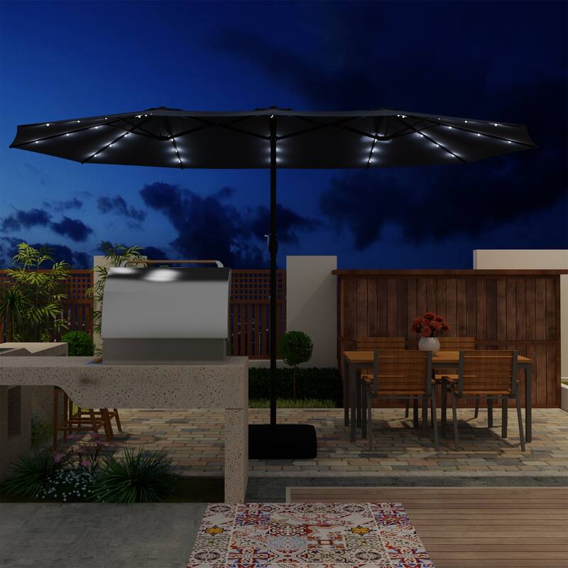 15 - foot Dual - sided Teal Outdoor Umbrella with LED: Durable Polyester Canopy, Sturdy Steel Frame