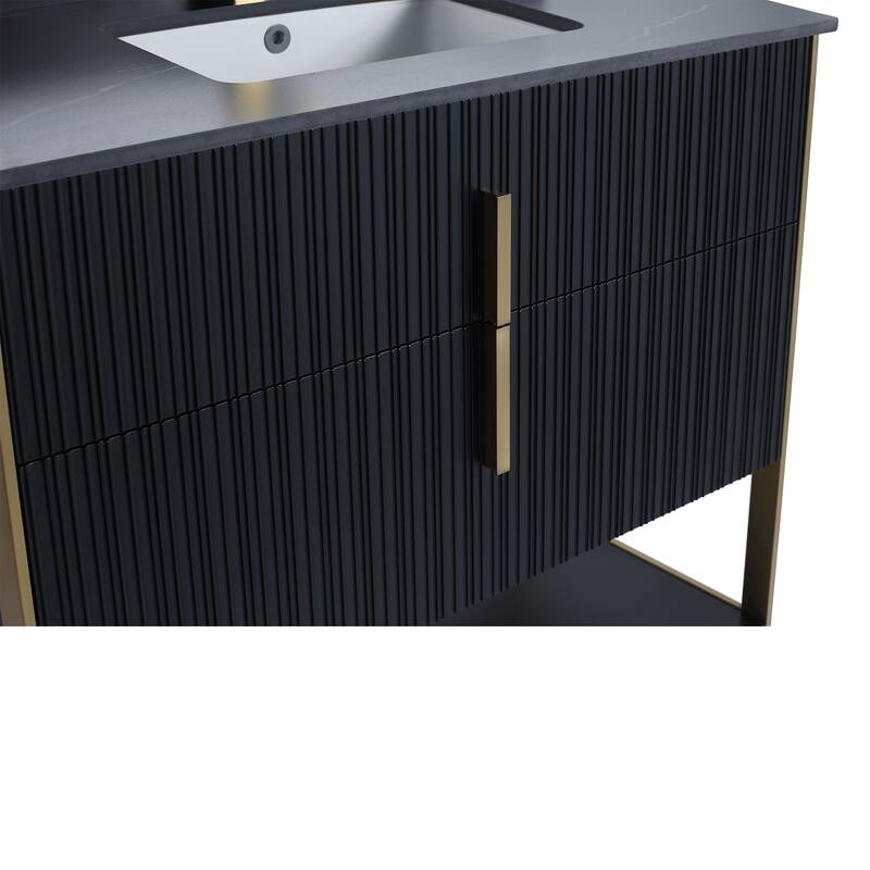 Fine Fixtures Serenity Modern Bathroom Vanity with Black Sintered Stone Top