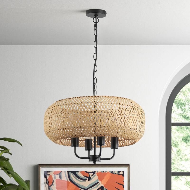 Farmhouse 4-Light Hand-Woven Natural Bamboo Pendant Light
