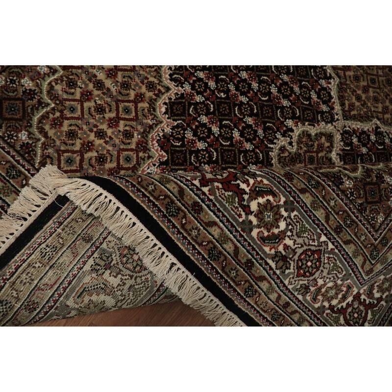 Hand Knotted Oriental 100% Wool Carpet Traditional Floral Black Tabriz-Mahi Area Rug - 8' 8'' X 5' 8''