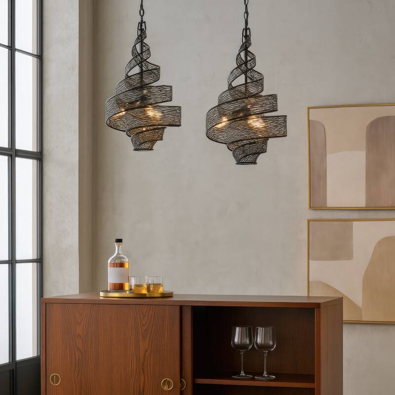 Varaluz Flow 3-Light Twist Pendant - Matte Black/French Gold