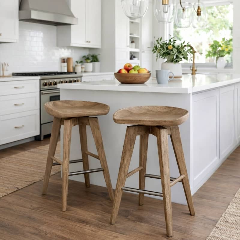Bali Backless Wood Swivel Indoor Barstool