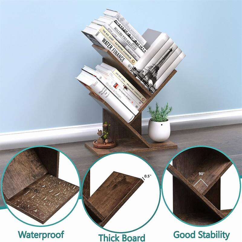 3 Tier Small Tree Bookshelf Desk Book Organizer Narrow Bookcases for Books - 11.6"D x 6"W x 15"H