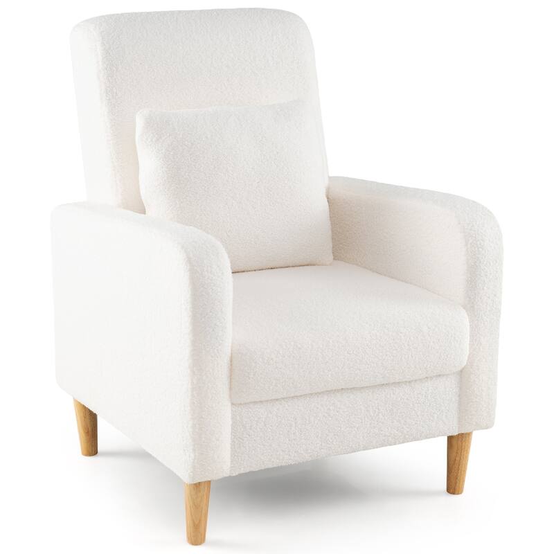 Gymax Accent Chair w/Lumbar Pillow Teddy Fleece Cover Rubber Wood Legs