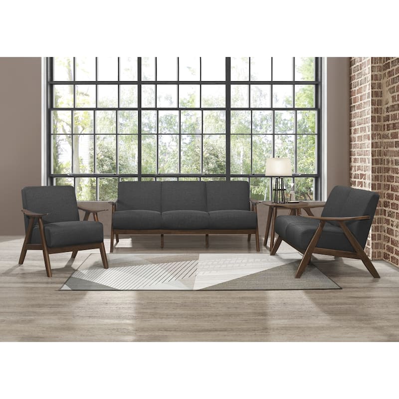 Modern Dark Gray Fabric Upholstered 1pc Accent Chair Cushion Back and Seat Walnut Finish Solid Rubber Wood Furniture