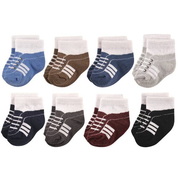 slide 1 of 1, Hudson Baby Infant Boy Cotton Rich Newborn and Terry Socks, Sneaker Navy Gray 12-24 Months - Sneaker Navy Gray