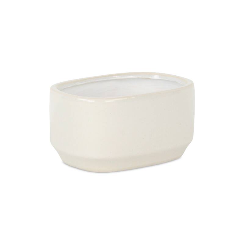 Elegora Wide Curved Rectangular Ceramic Pot - Off White - Small