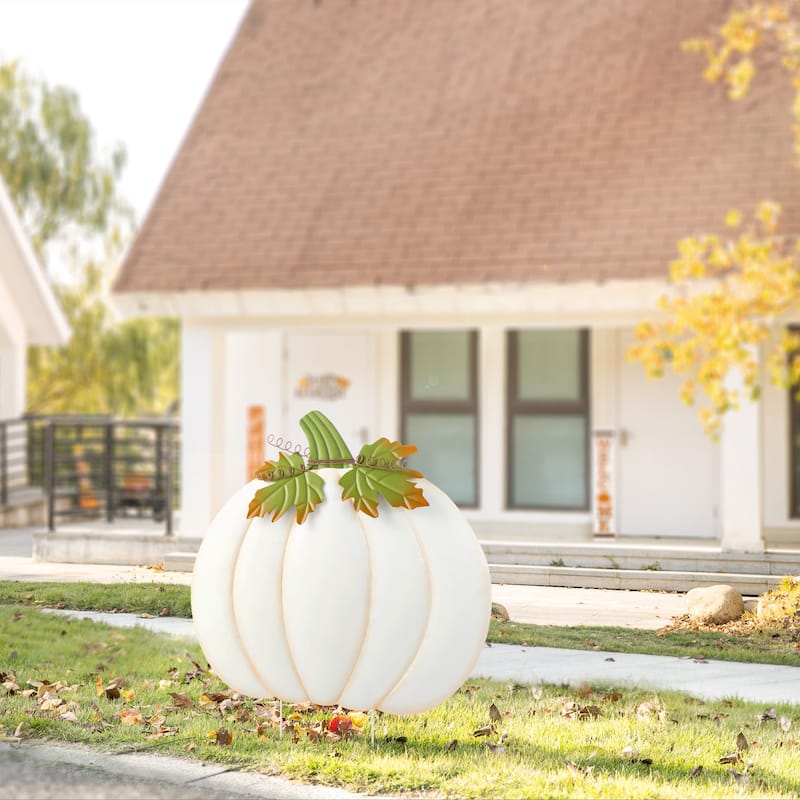 Glitzhome Fall Oversized Metal Pumpkin Yard Stake / Wall Decor / Standing Sign (Three Function)