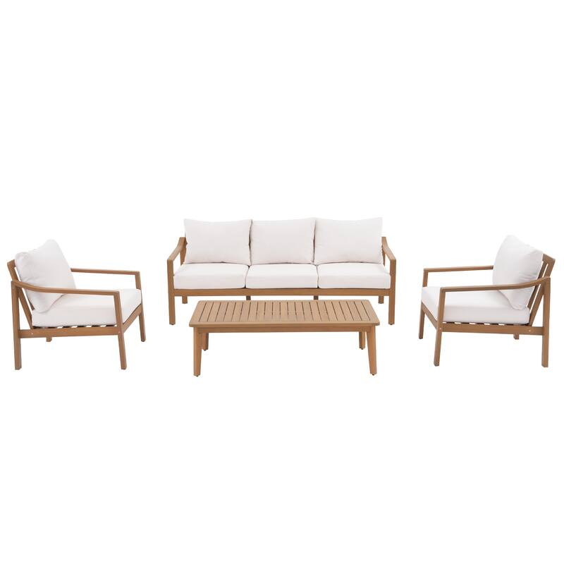 Outdoor 4 Piece Wooden Chair Set With Table