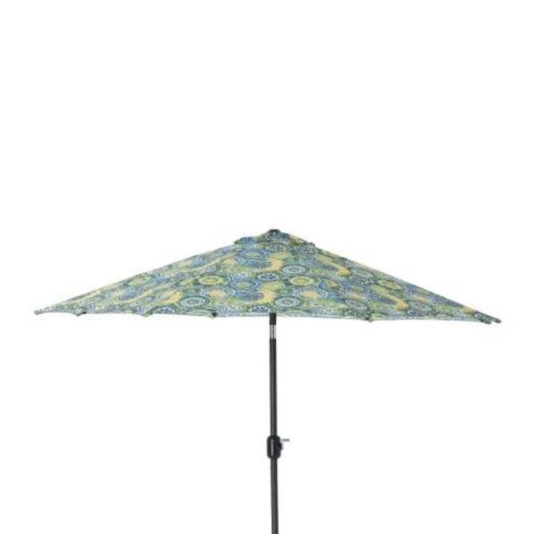 Shop Black Friday Deals On 9 Green And Blue Floral Indoor Outdoor Patio Market Umbrella With Hand Crank Overstock 20759342