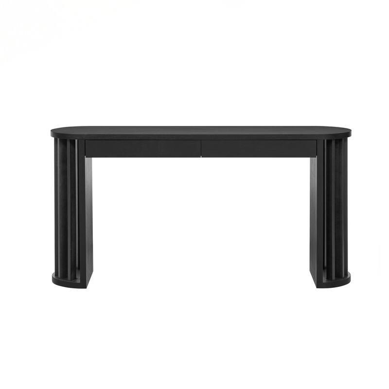 Console Table,Oak Veneer Sofa Table,Curved and Straight Line Design,Behind the Couch, Farmhouse Entryway Table for Entrance - Black