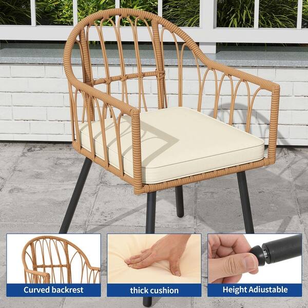 Moasis 4 Pieces Rattan Wicker Dinning Patio Chairs Set with Beige Cushions
