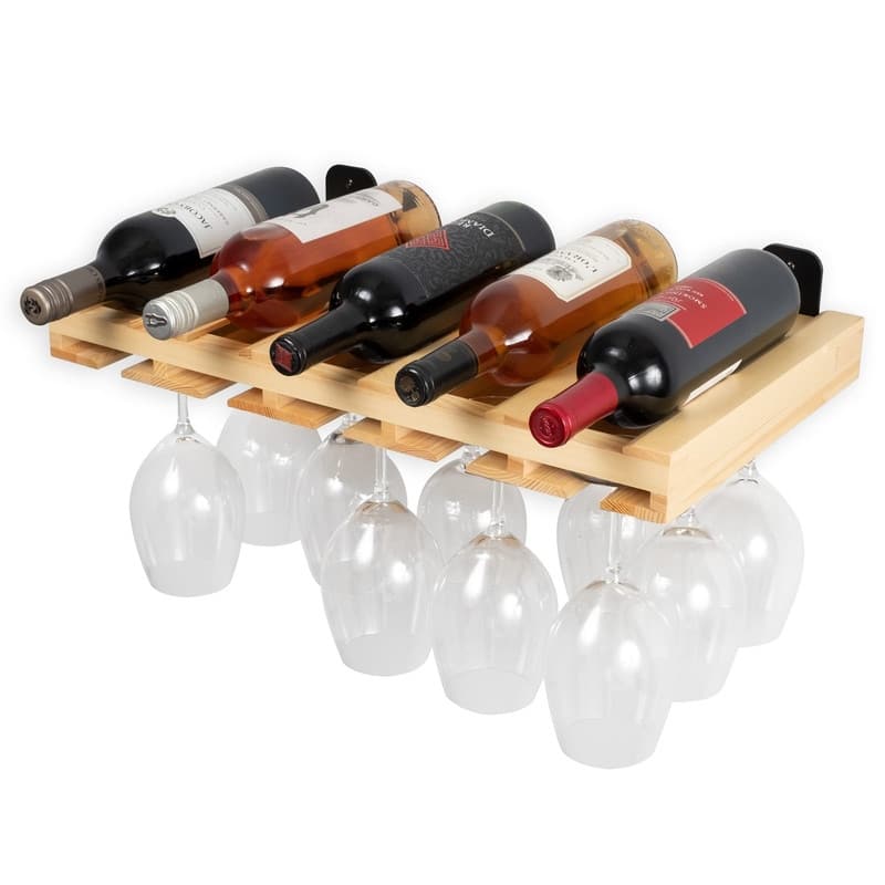 Wall Mounted Wood Floating Wine Liquor Bottle Rack - 21"D x 12"W x 2"H