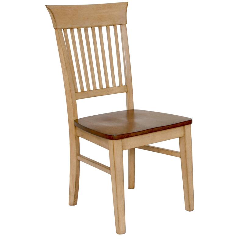 Wooden Armless Side Chairs With Striped Back - 38" - Cream and Brown - Set of 2