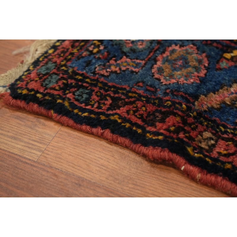Hand Knotted Oriental 100% Wool Carpet Traditional Geometric Navy Blue & Blues Heriz (serapi) Runner Rug - 16' 4'' X 4' 0''
